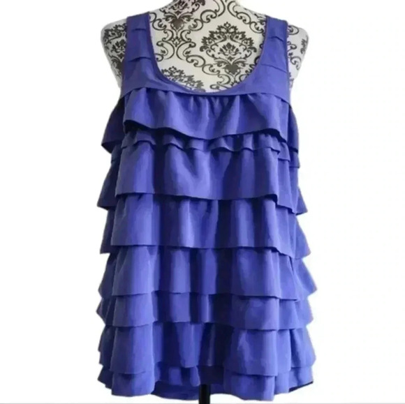 Aritzia x Central Park West Tank Top Tiered Ruffles  Blue Purple Women's size L - Picture 2 of 11
